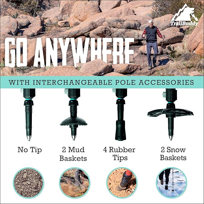 TrailBuddy Trekking Poles - Lightweight, Collapsible Hiking Poles for Snowshoe & Backpacking Gear - Pair of 2 Walking Sticks for Hiking, 7075 Aluminum with Cork Grip - Image 3