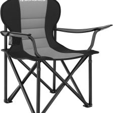 SONGMICS Folding Camping Chair, with Comfortable Sponge Seat, Cup Holder, Heavy Duty Structure, Max Load Capacity 551 lb, Outdoor Picnic Chair, Gray and Black UGCB006G01