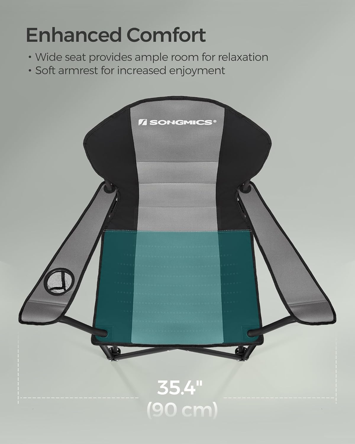 SONGMICS Folding Camping Chair, with Comfortable Sponge Seat, Cup Holder, Heavy Duty Structure, Max Load Capacity 551 lb, Outdoor Picnic Chair, Gray and Black UGCB006G01 - Image 7