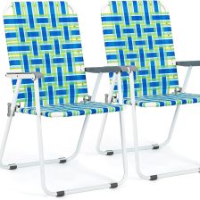 VINGLI Patio Lawn Webbed Folding Chairs Set of 2, Outdoor Beach Portable Lawn Chair Camping Chair Beach Chair for Yard, Garden Dining (Blue, Classic)