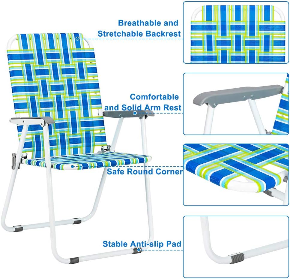 VINGLI Patio Lawn Webbed Folding Chairs Set of 2, Outdoor Beach Portable Lawn Chair Camping Chair Beach Chair for Yard, Garden Dining (Blue, Classic) - Image 4