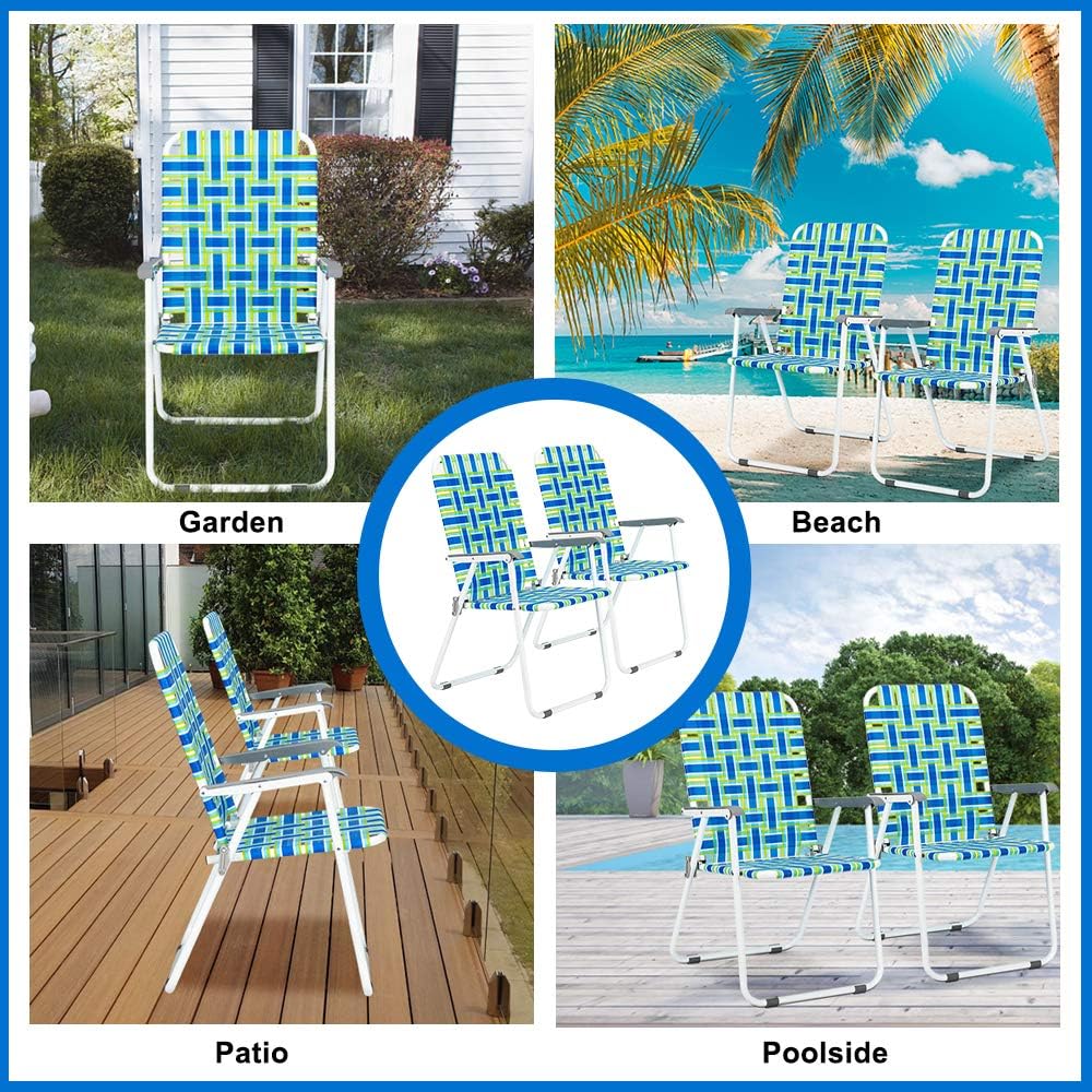 VINGLI Patio Lawn Webbed Folding Chairs Set of 2, Outdoor Beach Portable Lawn Chair Camping Chair Beach Chair for Yard, Garden Dining (Blue, Classic) - Image 8